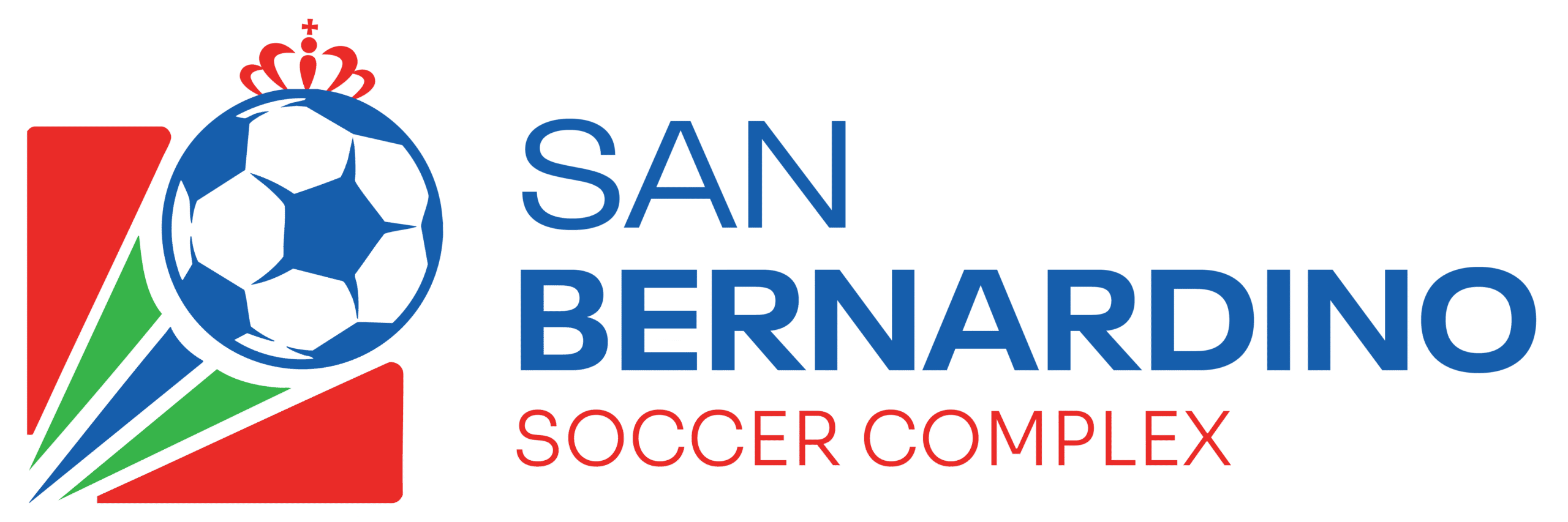San Bernardino Soccer Complex full-color logo with crowned soccer ball icon (transparent background)